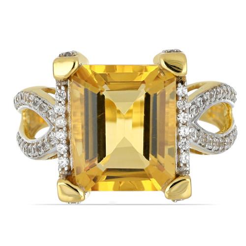 BUY 14K GOLD REAL CITRINE GEMSTONE BIG STONE RING WITH WHITE DIAMOND